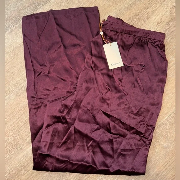 Quince Women 100% Washable Silk Drawstring Wide Leg Pants Wine Red XL - Picture 5 of 9